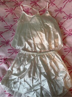 Silky Satin Cami and Short Pajama Set - White